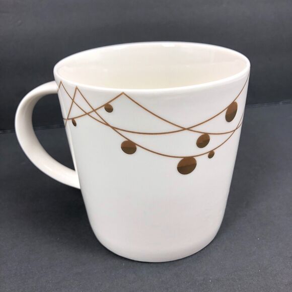 Starbucks Christmas Holiday 2012 Coffee Mug White Gold String Ornaments 14oz - Picture 2 of 4